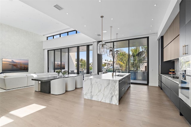 501 Barcelona Dr, Tierra Verde, FL 33715 - kitchen with modern cabinets, open floor plan, plenty of natural light, a kitchen island with sink, and recessed lighting