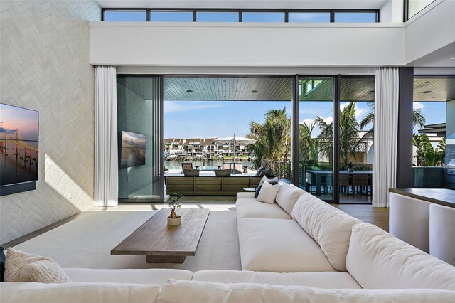 501 Barcelona Dr, Tierra Verde, FL 33715 - living area with a high ceiling, plenty of natural light, and a water view