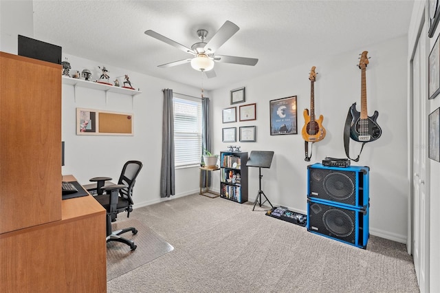 9815 Carabiner Way, Land O Lakes, FL 34637 - carpeted office featuring a ceiling fan and a textured ceiling