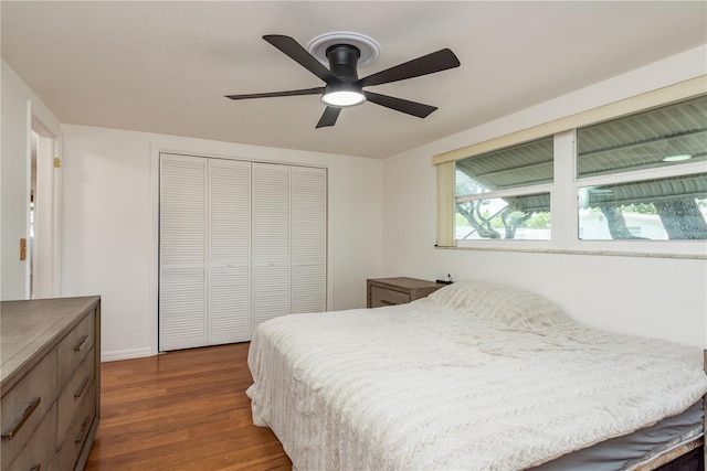3547 Morley Dr, New Port Richey, FL 34652 - bedroom with dark wood-style flooring, a closet, and ceiling fan