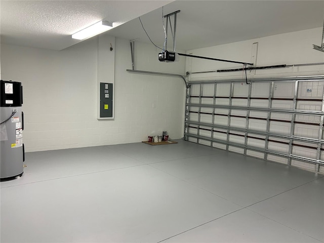 10864 Banyan Breeze Blvd, Land O Lakes, FL 34638 - garage featuring a garage door opener, electric panel, electric water heater, and concrete block wall