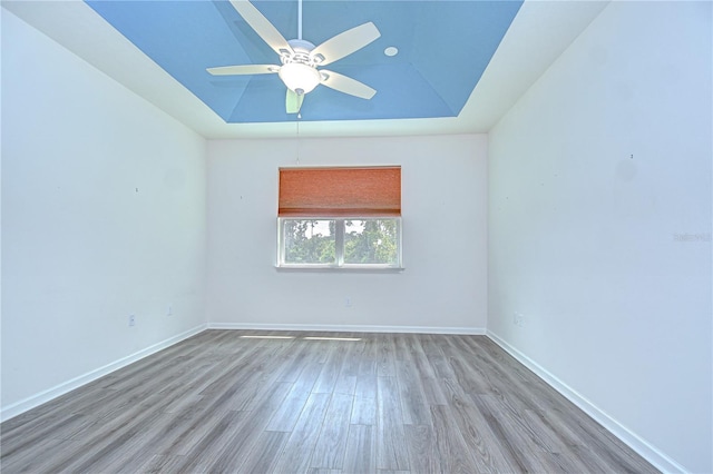 11619 Cambium Crown Dr, Riverview, FL 33569 - spare room with a raised ceiling, wood finished floors, and a ceiling fan