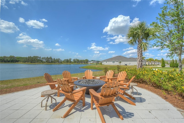 11619 Cambium Crown Dr, Riverview, FL 33569 - view of patio / terrace featuring an outdoor fire pit and a water view