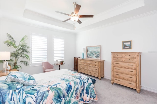 11717 74th Cir E, Palmetto, FL 34221 - bedroom with a tray ceiling, crown molding, light colored carpet, and ceiling fan