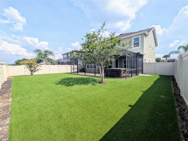 32599 Natural Bridge Rd, Wesley Chapel, FL 33543 - fenced backyard featuring a hot tub and a patio