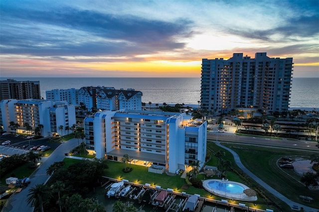 1581 Gulf Blvd Unit 701N, Clearwater Beach, FL 33767 - aerial view at dusk of a water view and a view of city