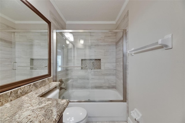 318 Lookout Dr, Apollo Beach, FL 33572 - full bath featuring vanity, shower / bath combination with glass door, and crown molding