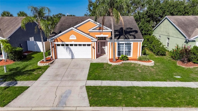 318 Lookout Dr, Apollo Beach, FL 33572 - view of front facade with driveway, an attached garage, and stucco siding