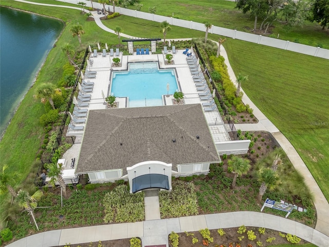 26082 Woven Wicker Bnd, Lutz, FL 33559 - view from above of property with a pool area and a large body of water