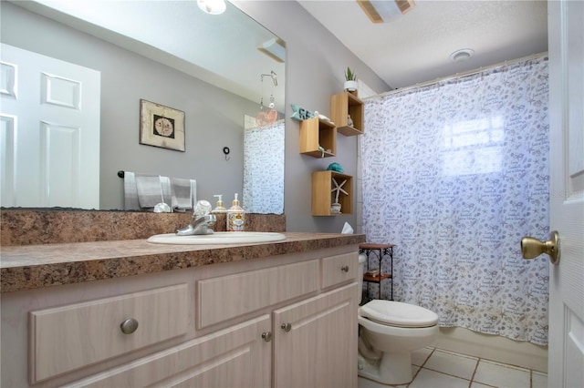 408 River Bed Ct, Wimauma, FL 33598 - bathroom with vanity, tile patterned flooring, and a shower with shower curtain