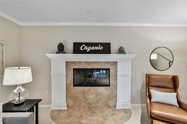 344 Cascade Ln, Palm Harbor, FL 34684 - detailed view of ornamental molding, a premium fireplace, and carpet floors