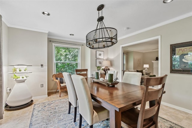344 Cascade Ln, Palm Harbor, FL 34684 - dining room with a chandelier, ornamental molding, and recessed lighting