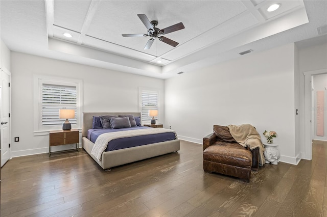 311 12th Ave N, Saint Petersburg, FL 33701 - bedroom featuring a raised ceiling, hardwood / wood-style floors, recessed lighting, and a ceiling fan