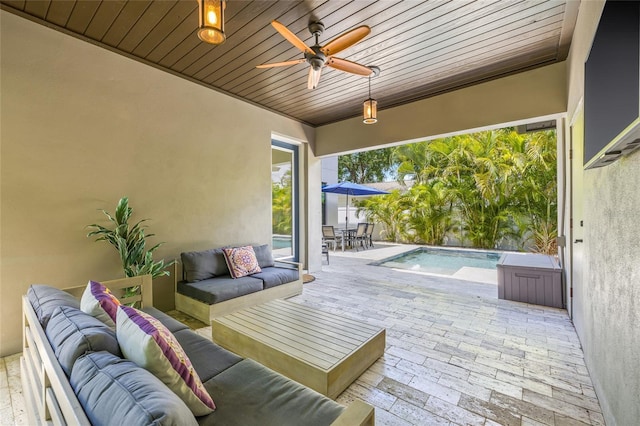 311 12th Ave N, Saint Petersburg, FL 33701 - view of patio featuring an outdoor living space, outdoor dining area, a ceiling fan, and an outdoor pool