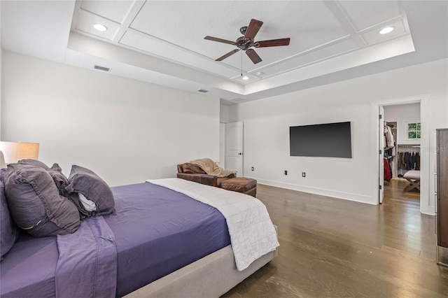 311 12th Ave N, Saint Petersburg, FL 33701 - bedroom featuring dark wood-type flooring, recessed lighting, a tray ceiling, coffered ceiling, and a ceiling fan