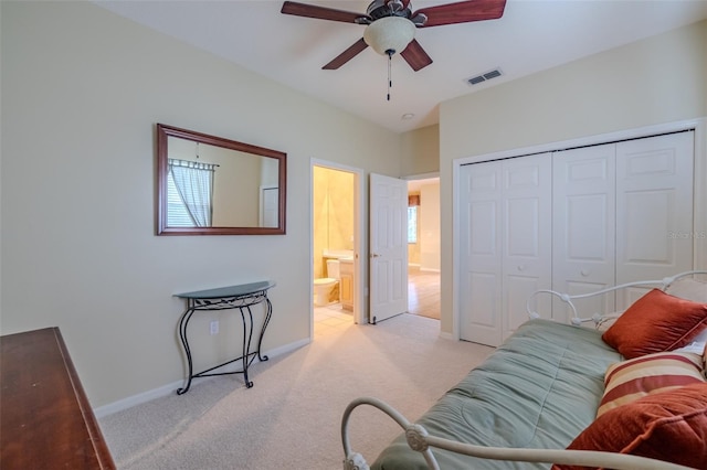 5315 Cedarshake Ln, Valrico, FL 33596 - bedroom with carpet flooring, a closet, ceiling fan, and ensuite bathroom