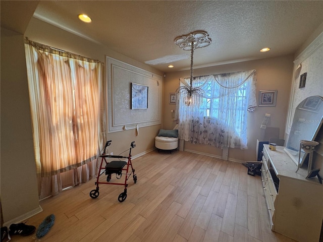 16027 Vine Cliff Ave, Hudson, FL 34667 - workout area featuring wood finished floors, a textured ceiling, and recessed lighting