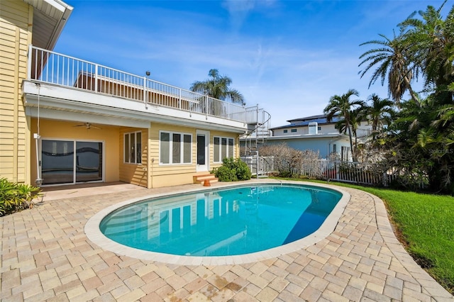 413 Midway Is, Clearwater Beach, FL 33767 - view of pool with a ceiling fan, a patio, and entry steps