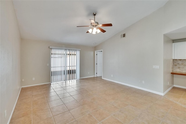 1331 Coolmont Dr, Brandon, FL 33511 - empty room featuring a ceiling fan, light tile patterned floors, and high vaulted ceiling