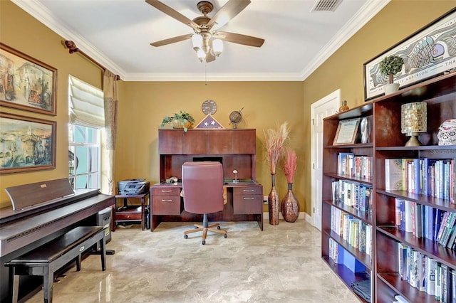 5518 Luminar Pointe Ln, Apollo Beach, FL 33572 - office space featuring crown molding and ceiling fan