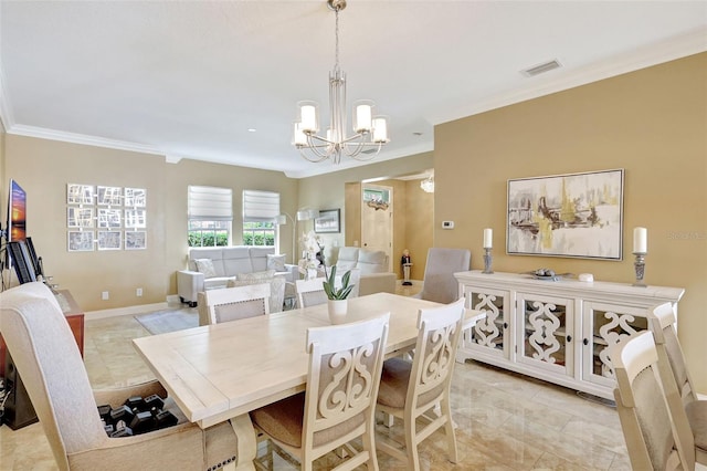 5518 Luminar Pointe Ln, Apollo Beach, FL 33572 - dining space with a chandelier and ornamental molding