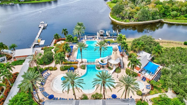 5518 Luminar Pointe Ln, Apollo Beach, FL 33572 - drone / aerial view of a pool area and a nearby body of water