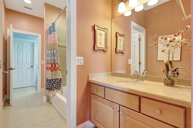 5518 Luminar Pointe Ln, Apollo Beach, FL 33572 - full bathroom with tile patterned flooring, vanity, and shower / tub combo