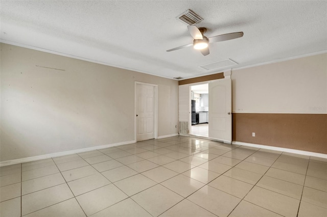 915 S Miller Rd, Valrico, FL 33594 - empty room featuring attic access, a textured ceiling, light tile patterned floors, a ceiling fan, and ornamental molding