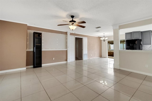 915 S Miller Rd, Valrico, FL 33594 - unfurnished room with a chandelier, ceiling fan, crown molding, light tile patterned flooring, and a textured ceiling