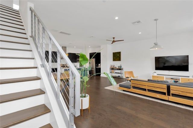 3100 W Paul Ave Unit 14, Tampa, FL 33611 - stairs featuring wood finished floors, recessed lighting, and ceiling fan