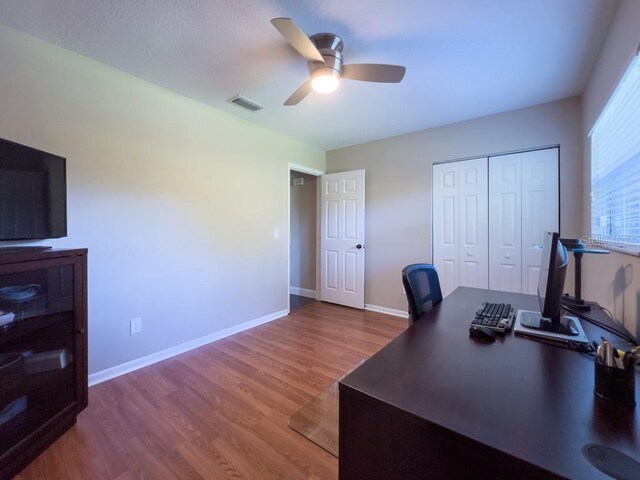 4404 Hickory Branch Ct, Brandon, FL 33511 - office area featuring ceiling fan and wood finished floors