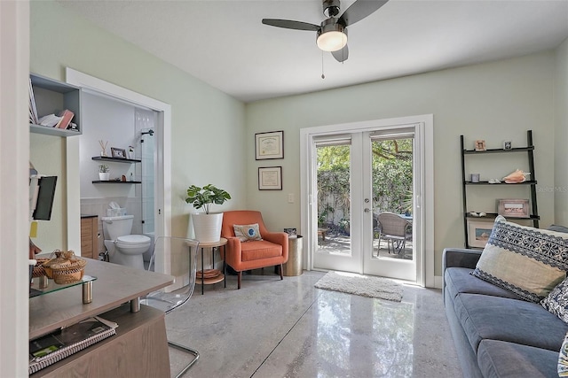 325 5th Ave S Unit 9, Saint Petersburg, FL 33701 - living area featuring french doors, ceiling fan, and concrete flooring