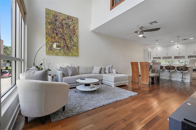 325 5th Ave S Unit 9, Saint Petersburg, FL 33701 - living room with ceiling fan and dark wood-type flooring