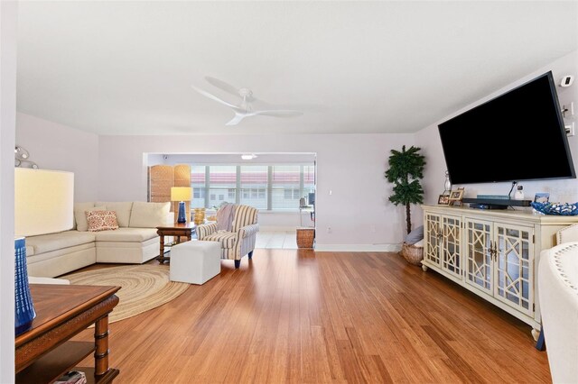 3018 59th St S Unit 405, Gulfport, FL 33707 - living room with a ceiling fan and wood finished floors