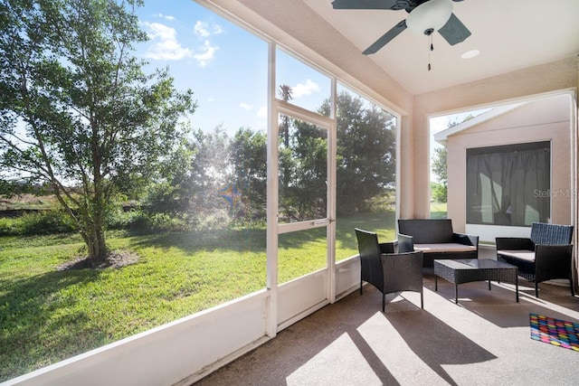 1218 Grantham Dr, Sarasota, FL 34234 - sunroom with a ceiling fan and outdoor lounge area