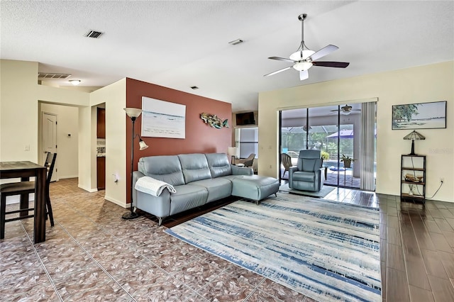 10721 N Ocean Dr, Dunnellon, FL 34434 - tiled living area featuring a ceiling fan
