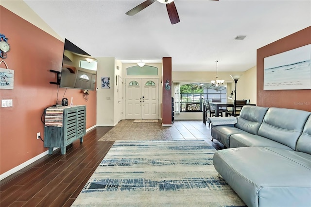 10721 N Ocean Dr, Dunnellon, FL 34434 - living area with ceiling fan, a chandelier, and wood finished floors