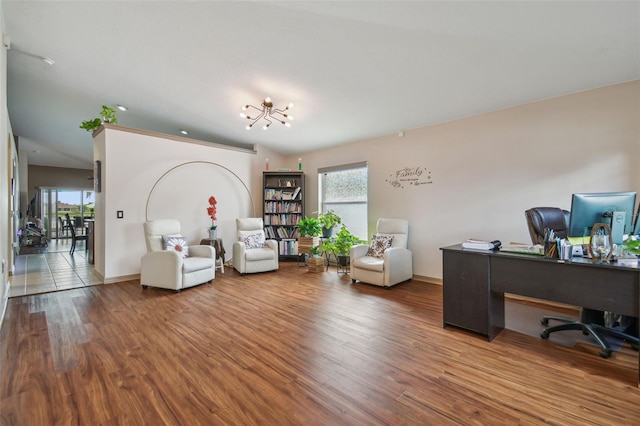 31244 Baclan Dr, Wesley Chapel, FL 33545 - office space with wood finished floors, a chandelier, and recessed lighting