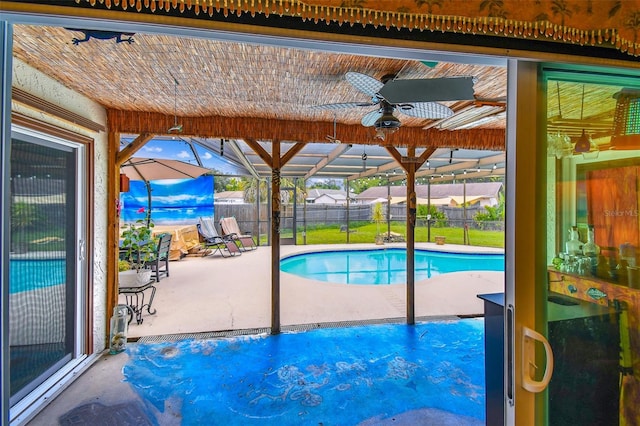 1910 Montego Ct, Oldsmar, FL 34677 - view of pool with a patio area, ceiling fan, and a lanai