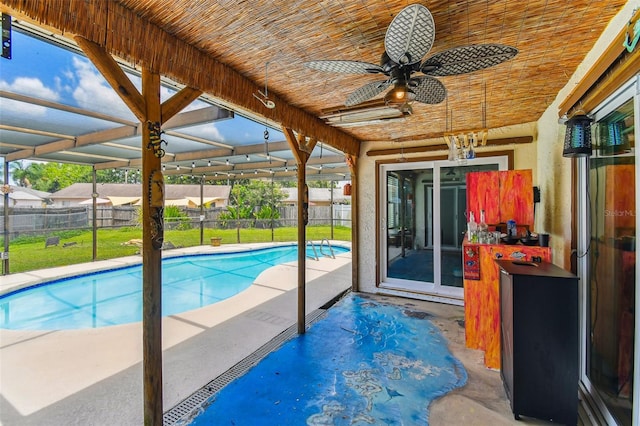 1910 Montego Ct, Oldsmar, FL 34677 - view of swimming pool with a patio, a lanai, and ceiling fan