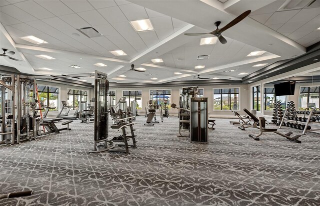6133 Wire Grass Ct, Nokomis, FL 34275 - exercise room featuring carpet and a ceiling fan