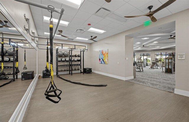 6133 Wire Grass Ct, Nokomis, FL 34275 - workout area with ceiling fan and a drop ceiling