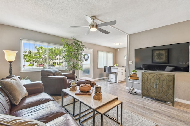 8080 112th St Unit 108, Seminole, FL 33772 - living area featuring a ceiling fan, wood finished floors, and a textured ceiling