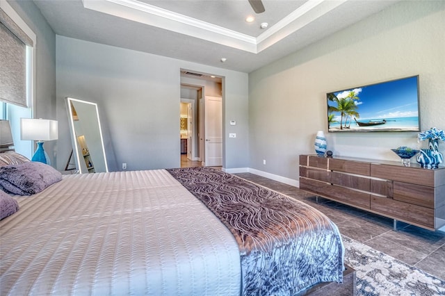 12902 SW 138th Loop, Dunnellon, FL 34432 - bedroom with crown molding, tile patterned floors, recessed lighting, connected bathroom, and ceiling fan