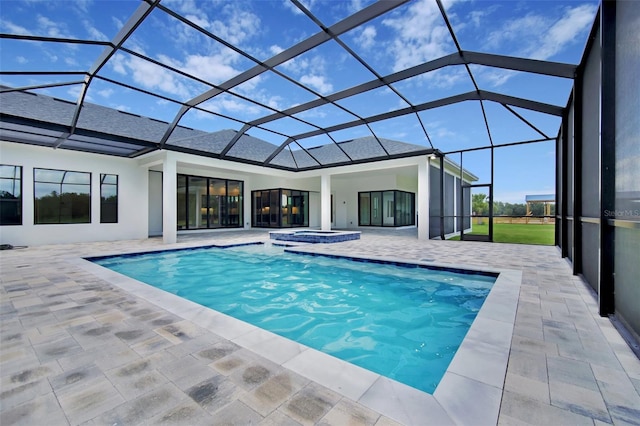 937 Old Welcome Rd, Lithia, FL 33547 - view of pool with a patio, a pool with connected hot tub, and glass enclosure