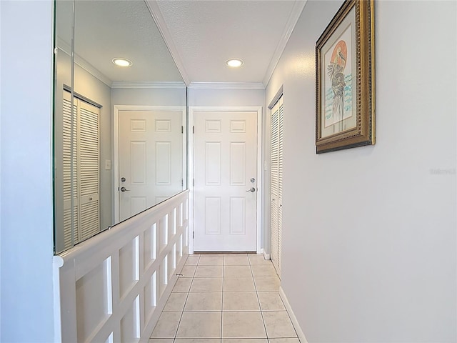 809 Bahia Del Sol Dr Unit 72, Ruskin, FL 33570 - hall featuring light tile patterned floors, ornamental molding, and recessed lighting