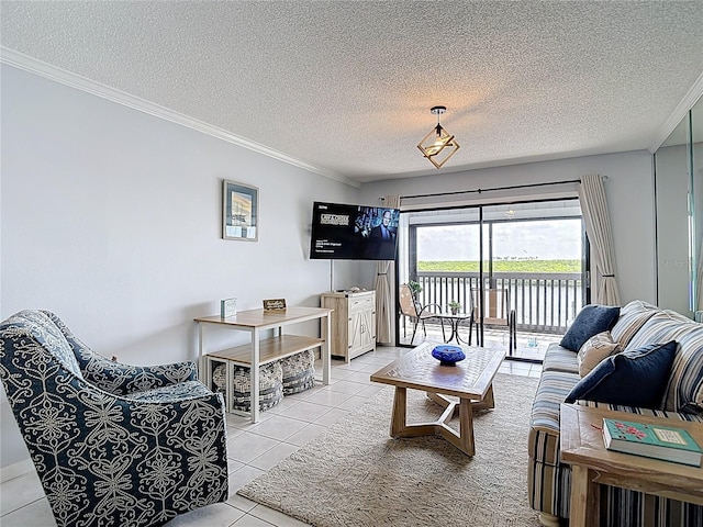 809 Bahia Del Sol Dr Unit 72, Ruskin, FL 33570 - living area featuring light tile patterned floors, a textured ceiling, and crown molding