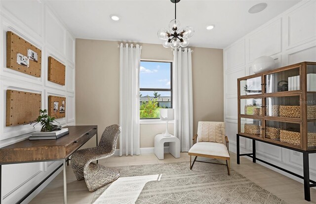 14317 Eagle Branch Dr, Nokomis, FL 34275 - office space featuring a chandelier and recessed lighting