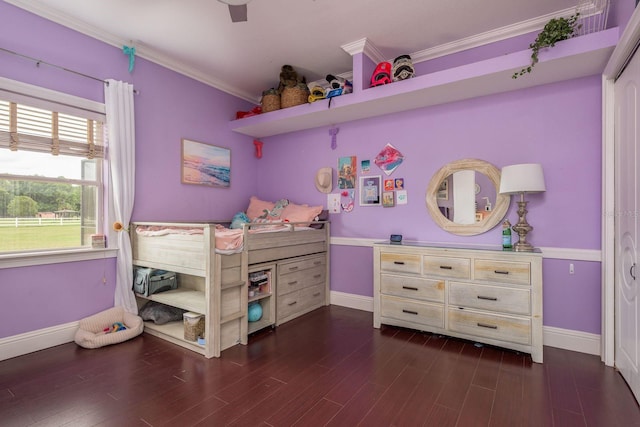 11430 Trotting Down Dr, Odessa, FL 33556 - bedroom featuring ornamental molding and dark wood-type flooring