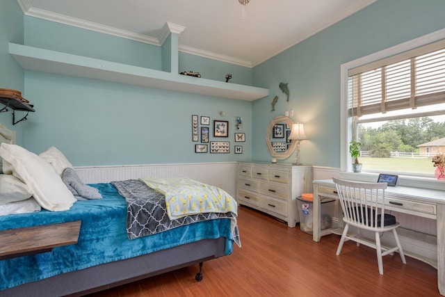 11430 Trotting Down Dr, Odessa, FL 33556 - bedroom featuring ornamental molding, wainscoting, and wood finished floors